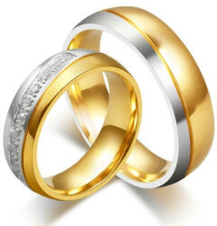Ékszerkirály Férfi karikagyűrű ezüst sávval, nemesacél, arany színű, 11-es méret (32837945015_3)