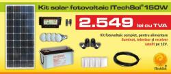  Kit (sistem) solar fotovoltaic ITechSol® 150W pentru iluminat si alimentare TV, receiver satelit pe 12V (KIT150WP12V)