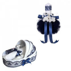 Produs vandut si livrat de S. C. Denikos Creativ S Trusou botez in landou si lumanare glob cu ursuleti, decor bleumarin Denikos® 156