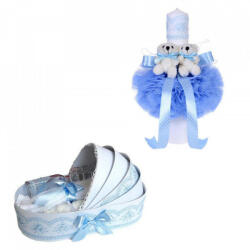 Produs vandut si livrat de S. C. Denikos Creativ S Trusou botez in landou si lumanare glob cu ursuleti, decor bleu Denikos® 155