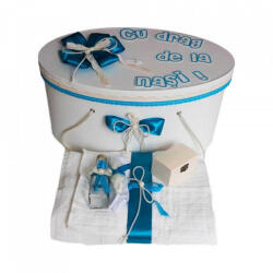 Produs vandut si livrat de S. C. Denikos Creativ S Set cutie trusou personalizata si trusou botez, decor turcoaz Denikos® 237