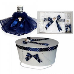 Produs vandut si livrat de S. C. Denikos Creativ S Set trusou botez, cutie trusou si lumanare, Ingeras, fundita bleumarin, Denikos® 97