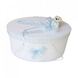 Produs vandut si livrat de S. C. Denikos Creativ S Cutie trusou botez dantela bleu si ursulet, Denikos® 394