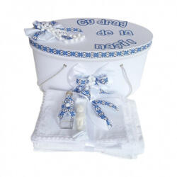 Produs vandut si livrat de S. C. Denikos Creativ S Set cutie trusou personalizata si trusou botez, decor traditional, albastru, Denikos® 228