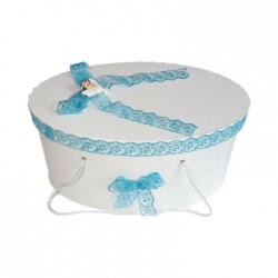 Produs vandut si livrat de S. C. Denikos Creativ S Cutie trusou botez dantela turcoaz si ingeras, Denikos® 180