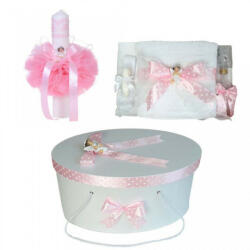 Produs vandut si livrat de S. C. Denikos Creativ S Set trusou botez, cutie trusou si lumanare, Ingeras, fundita roz, Denikos® 14
