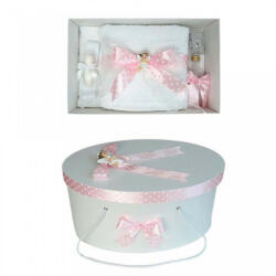 Produs vandut si livrat de S. C. Denikos Creativ S Set trusou botez si cutie trusou, Ingeras, fundita roz cu buline, Denikos® 21