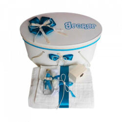 Produs vandut si livrat de S. C. Denikos Creativ S Set cutie trusou personalizata cu nume si trusou botez, decor turcoaz Denikos® 238