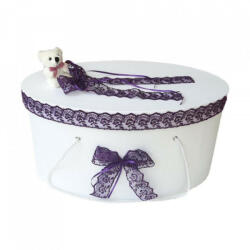 Produs vandut si livrat de S. C. Denikos Creativ S Cutie trusou botez dantela mov si ursulet, Denikos® 398