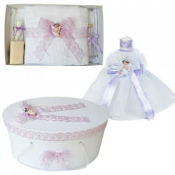 Produs vandut si livrat de S. C. Denikos Creativ S Set dantela trusou botez, cutie trusou si lumanare, Ingeras, decor Lila, Denikos® 569