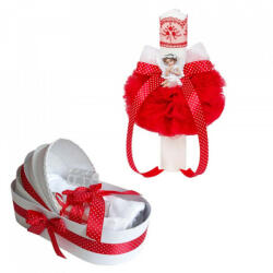 Produs vandut si livrat de S. C. Denikos Creativ S Trusou botez in landou si lumanare glob cu ingeras, decor Rosu, Denikos® 587