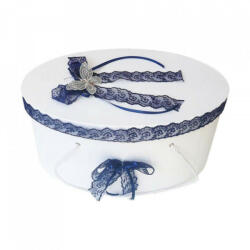 Produs vandut si livrat de S. C. Denikos Creativ S Cutie trusou botez dantela bleumarin si fluturas, Denikos® 380