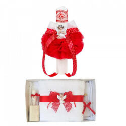 Produs vandut si livrat de S. C. Denikos Creativ S Lumanare botez glob cu ingeras si trusou botez dantela, decor Rosu, Denikos® 611