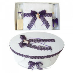 Produs vandut si livrat de S. C. Denikos Creativ S Set trusou botez si cutie trusou, Ingeras, dantela mov, Denikos® 451