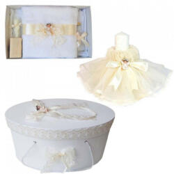 Produs vandut si livrat de S. C. Denikos Creativ S Set dantela trusou botez, cutie trusou si lumanare, Ingeras, decor ivoire, Denikos® 479