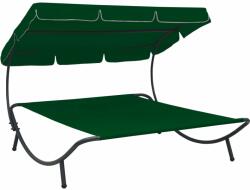 vidaXL Pat șezlong de exterior cu baldachin, verde (313526)