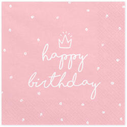 PartyDeco S. r. o Szalvéta, light pink, happy birthday, 20 db, 33x33 cm