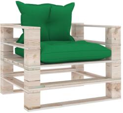 vidaXL Canapea de grădină din paleți cu perne verzi, lemn de pin (3066046) - vidaxl