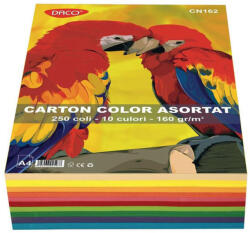 DACO Carton colorat A4, asortat DACO, 160 g/mp, 250 coli/top