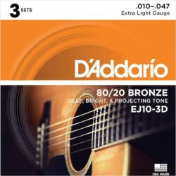 D'Addario EJ10-3D 80/20 Bronze - 3 Seturi Corzi Chitara Acustica 10-47 (EJ10-3D)