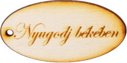 10 db. "Nyugodj békében" feliratos ovális tábla 5 x 2.5cm - Natúr (MT1-01)
