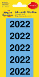 Avery Zweckform No. 43-222 kék színű 60 x 24 mm méretű, 2022-es évszámmal előre megnyomtatott, öntapadó címke, permanens ragasztóval - kiszerelés: 100 címke / 20 ív