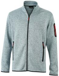 Daiber Jachetă pentru bărbați din fleece tricotat JN762 - Gri deschis prespălat / roșie | M (JN762-1735077)
