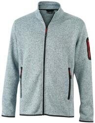 James & Nicholson Jachetă pentru bărbați din fleece tricotat JN762 - Gri deschis prespălat / roșie | M (1-JN762-1735077)