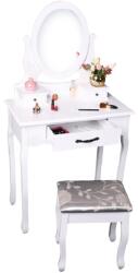 TEMPO KONDELA Fésülködőasztal zsámollyal, fehér/ezüst, LINET NEW - kondela