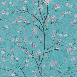 AA Design Tapet japonez bleu cu flori de cires (379123)