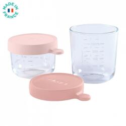 Beaba Set 2 recipiente ermetice sticla: 150ml si 250 ml Roz Set pentru masa bebelusi