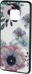 Just Must Husa Just Must Carcasa Glass Diamond Print Huawei Mate 20 Pro Flowers White Backgound (spate din sticla cu cristale, interior si margini cauciucate negre) (JMGDPHM20PFWHB) - vexio