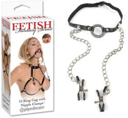 Pipedream O-Ring Gag with Nipple Clamps - diamondsexshop