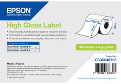 Epson fényes, papír etikett címke, 210*297 mm, 194 címke/tekercs (rendelési egység 4 tekercs/doboz) (C33S045728) - dunasp
