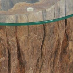 vidaXL Măsuță de cafea, lemn de tec și sticlă, 50 x 40 cm (245069) - izocor
