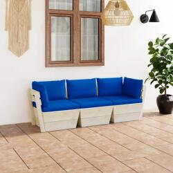 vidaXL Canapea de grădină din paleți, 3 locuri, cu perne, lemn molid (3063406) - vidaxl