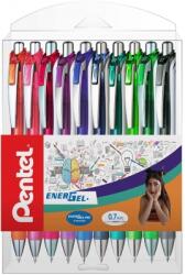 Pentel Roller cu gel EnerGel, 0.7 mm, cu mecanism, 10 culori/set Pentel PEBL37-10