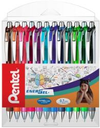 Pentel Roller cu gel EnerGel, 0.7 mm, cu mecanism, 12 culori/set Pentel PEBL37-12