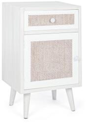 Bizzotto Noptiera 1 sertar si 1 usa din lemn alb bej crem Montiel 40 cm x 31.5 cm x 67 h (0744875)