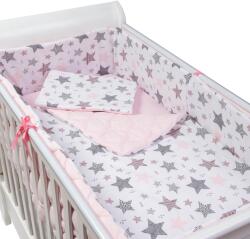 Kidizi Set lenjerie matlasata 5 piese Kidizi All Pink Stars, include perna, plapumioara, aparatoare si cearceaf (5949221105826) Lenjerii de pat bebelusi‎, patura bebelusi