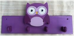 Gabeliz 4 akasztós fa gyermekfogas bagoly dísszel, lila (3402L)