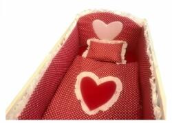 Deseda Lenjerie de pat bebelusi cu aparatori laterale Deseda Te iubesc puisor 120x60 cm rosu cu alb (10365)