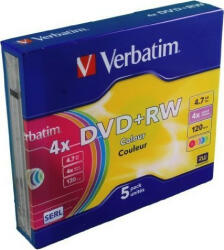 Verbatim DVD+RW VERBATIM 4.7GB, 120min, viteza 1-4x, set 5 buc, Single Layer, carcasa, "Colours" "43297 (43297)