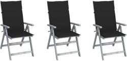 vidaXL 3 db dönthető tömör akácfa kerti szék párnával (3064730/31/32/33/34/35/36/38/39)