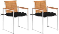 vidaXL 2 db tömör akácfa és acél kerti szék párnával (30615)