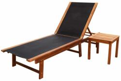 vidaXL Șezlong de plajă cu masă, lemn masiv de acacia & textilenă (41746) - vidaxl