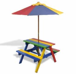vidaXL Masă de picnic & bănci cu umbrelă pentru copii, patru culori (40773)