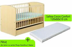 Klups Patut cu sertar KLUPS Karolina II Natur + Saltea 10 MyKids Confort II - shop-doa