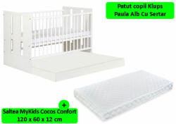 Klups Patut Cu Sertar Klups Paula Alb + Saltea 12 MyKids - shop-doa