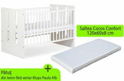 Klups Patut fara sertar KLUPS Paula Alb + Saltea 8 MyKids Confort II